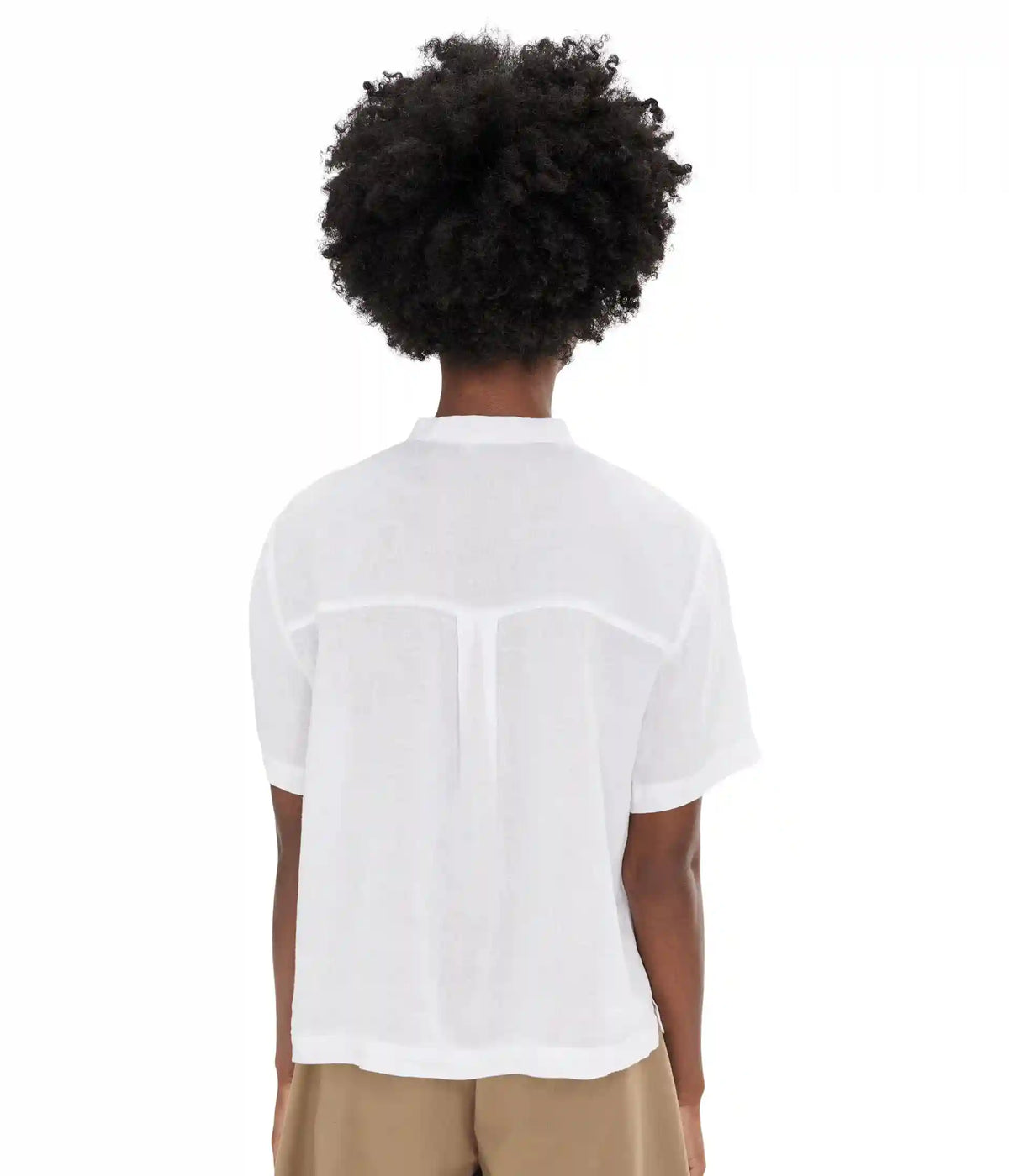 Women's Eileen Fisher Organic Handkerchief Linen Mandarin Collar Short Sleeve Shirt