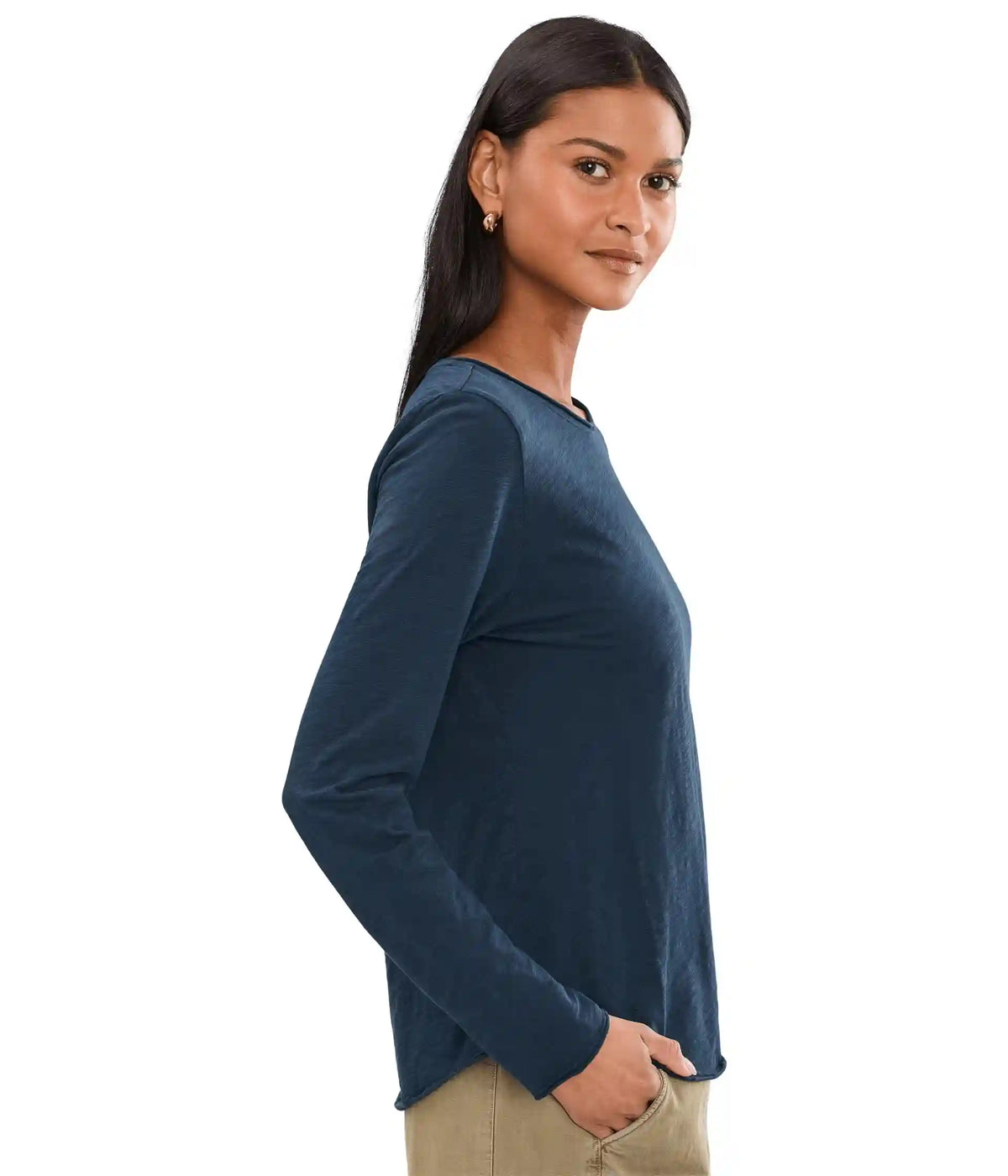 Women's Elliott Lauren Garment Dye Tees - Long Sleeve Tee With Raw Edges